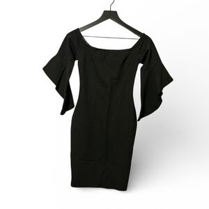 SHOWPO Black Bodycon Flounce Sleeve mini dress Size 6 New